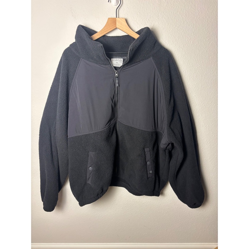 🎸Blogilates Women Black Sherpa Fleece Full Zip Jacket Mixed Media Plus Size 1X